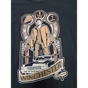 Supernatural Dean Winchester with pie, the Colt, Samulet, Baby, & symbols 2XL